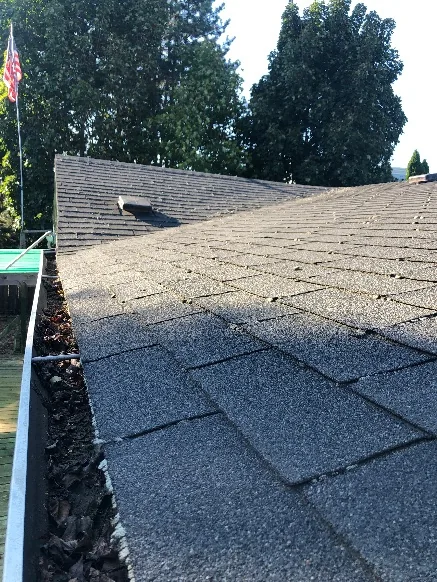 Clogged gutter at old roof eave, Portland OR