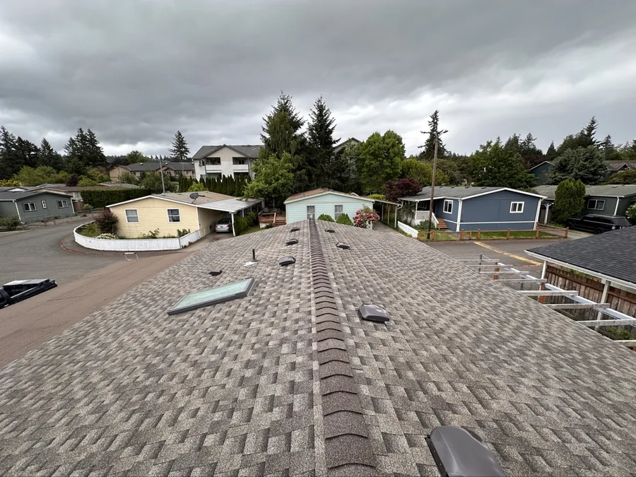 Skylight set into new architectural shingle roof, SE Foster Rd, Portland OR